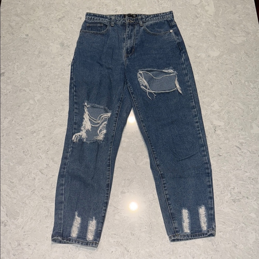 PrettyLittleThing Blue Distressed Mom Jeans